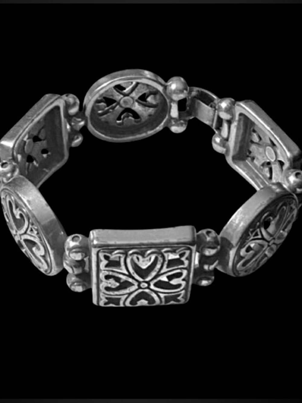 Brighton Ornate Chunky Square & Round Links Bracelet Filigree Heart & Clover